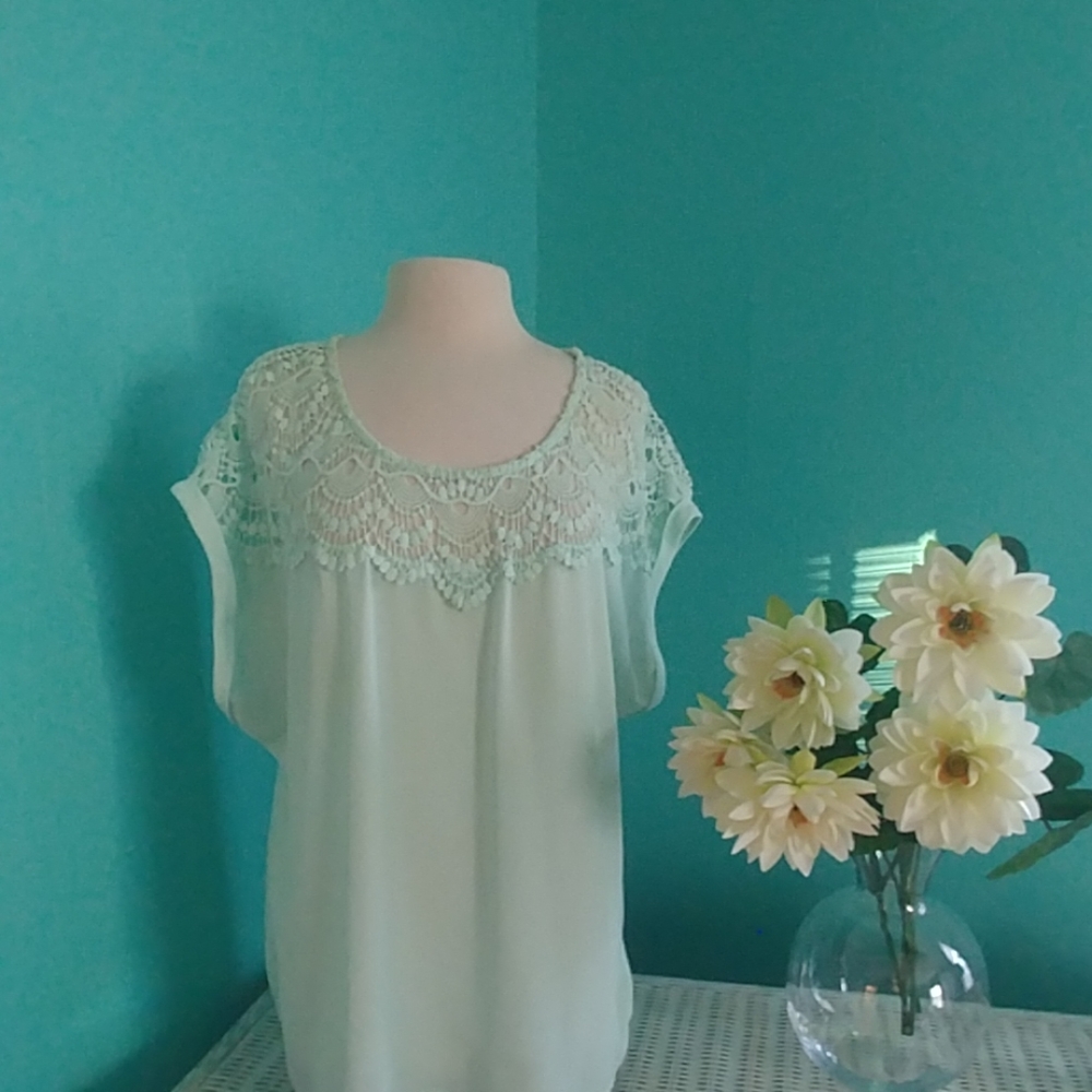 Cato High Low Mint Colored Blouse with Embroidery